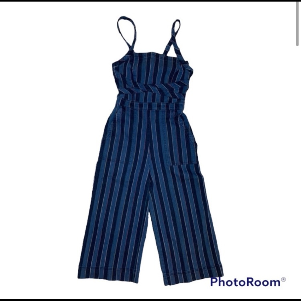 Anthropologie Denim Contrast Pinstripe Jumpsuit